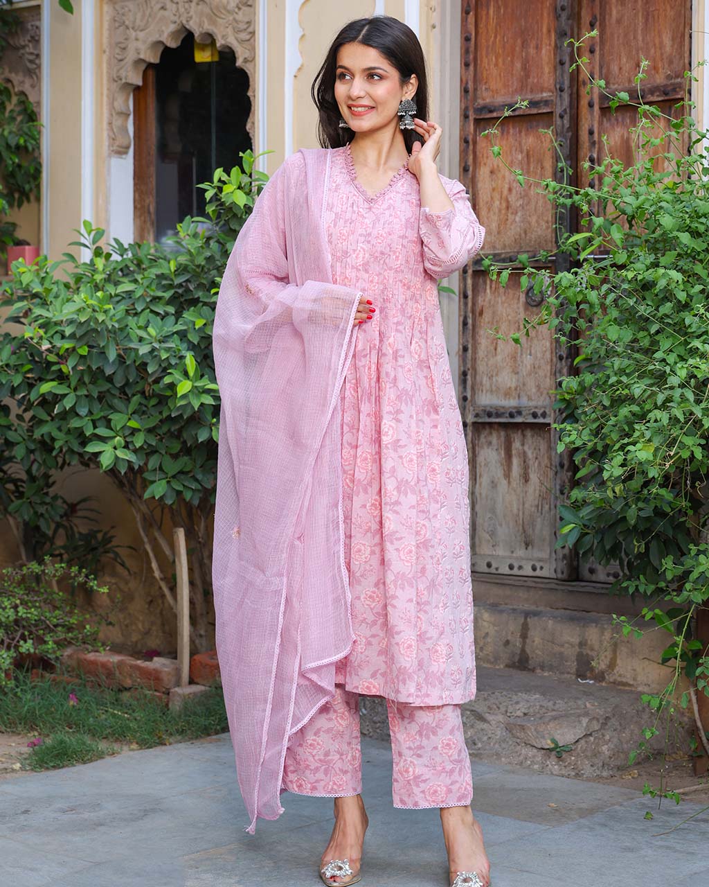 Gulaabi Cotton Suit Set with Dupatta