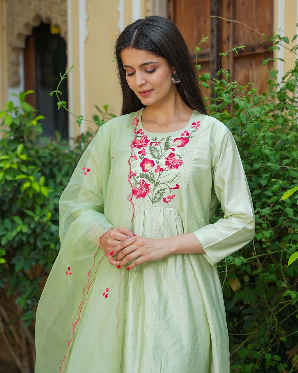 parosh dress green Lovely pista green velvet Lehenga – Shopping World main image 1