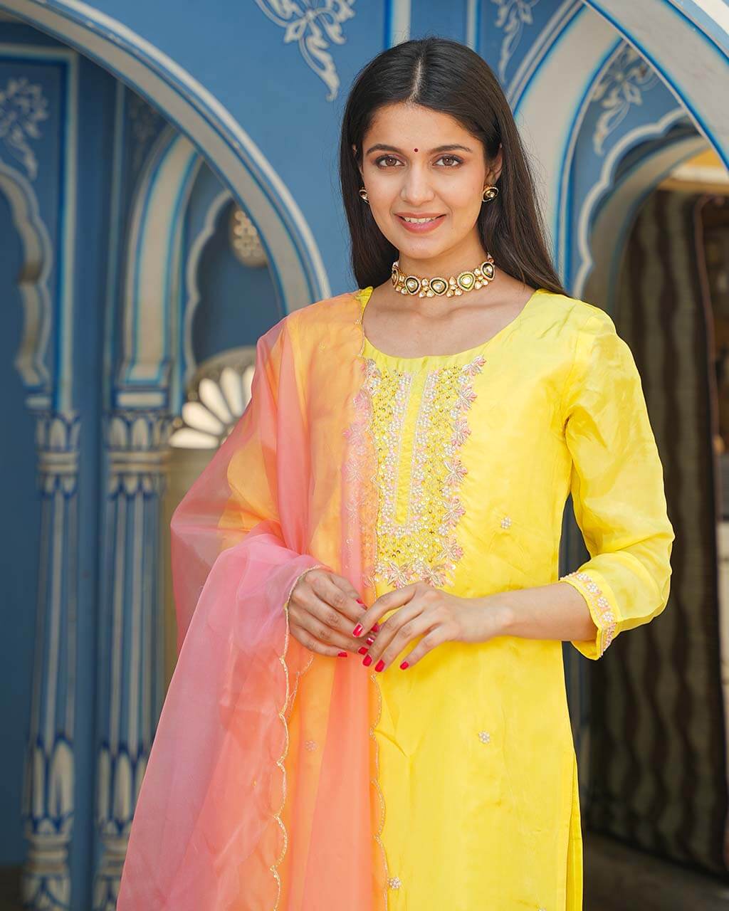 Stylish Long Earrings For Anarkali Dress Yellow Dress With A Perfect Jewelry And Heels Stylish Long Earrings For Anarkali Dress Yellow Dress With A Perfect Jewelry And Heels