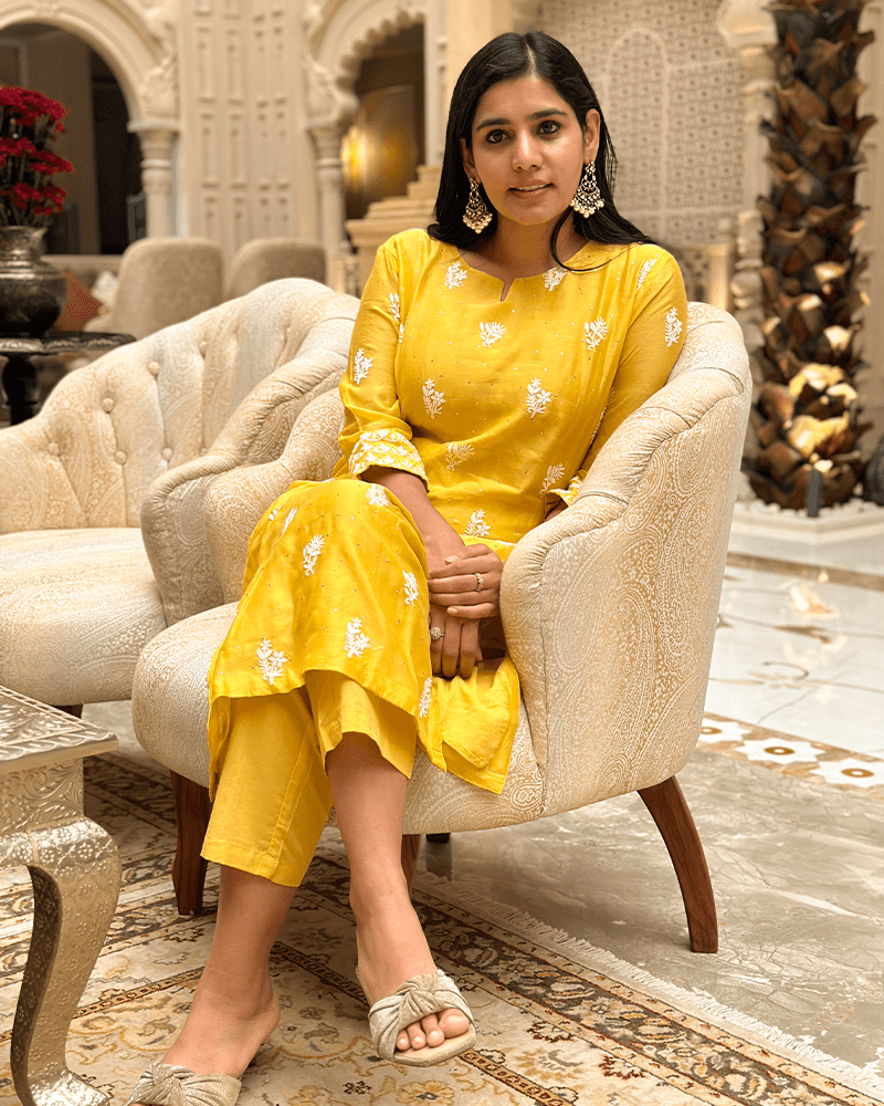 MUSTARD YELLOW KURTA SET WITH EMBROIDERY