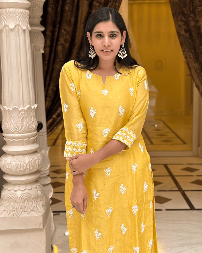 MUSTARD YELLOW KURTA SET WITH EMBROIDERY