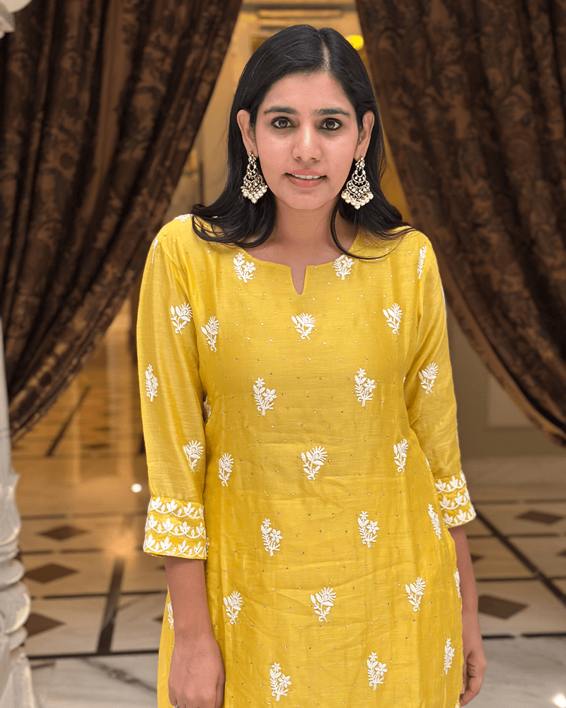 MUSTARD YELLOW KURTA SET WITH EMBROIDERY