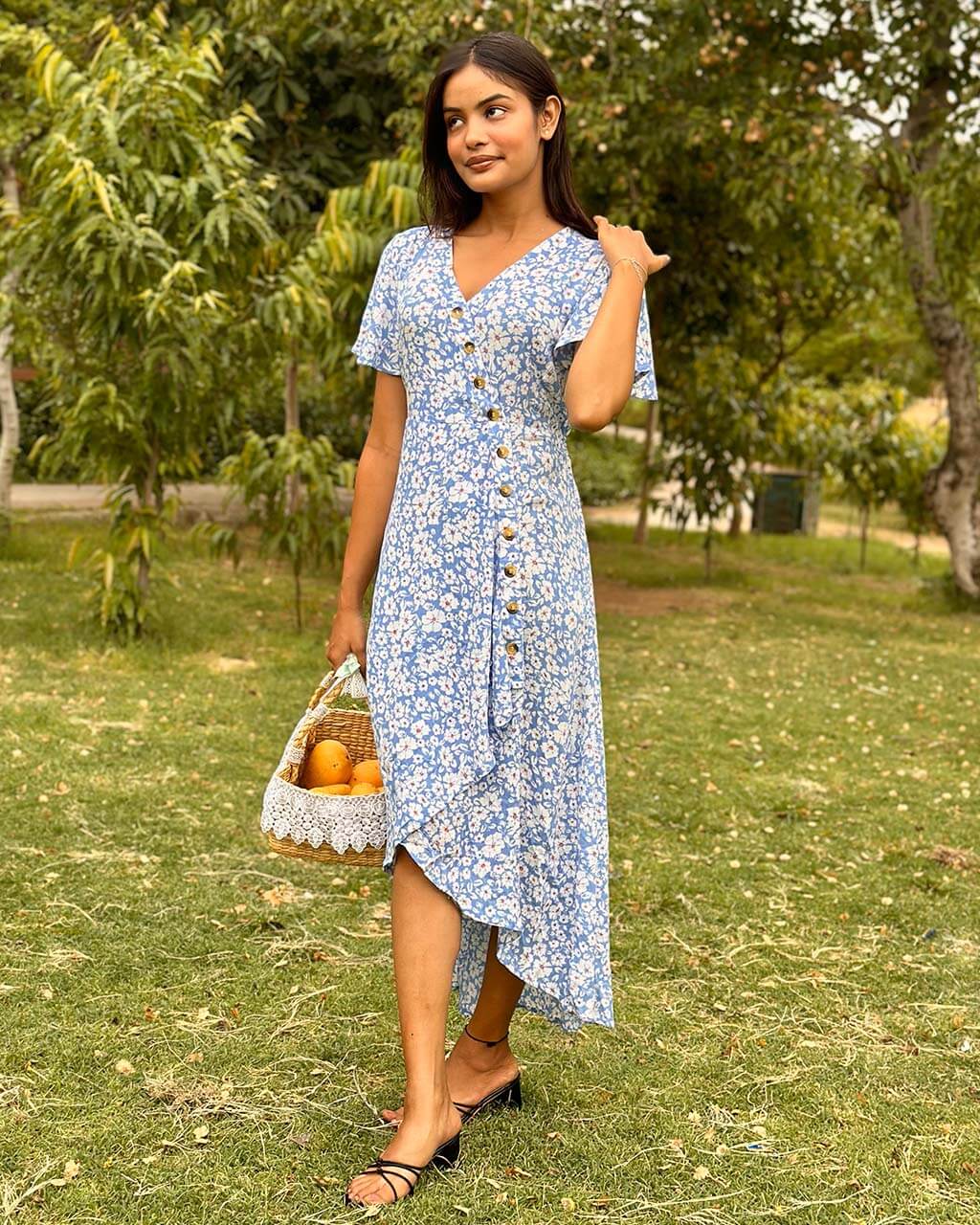 rayon dress BLUE ASSYMETRIC RAYON DRESS – Gulabi Dori