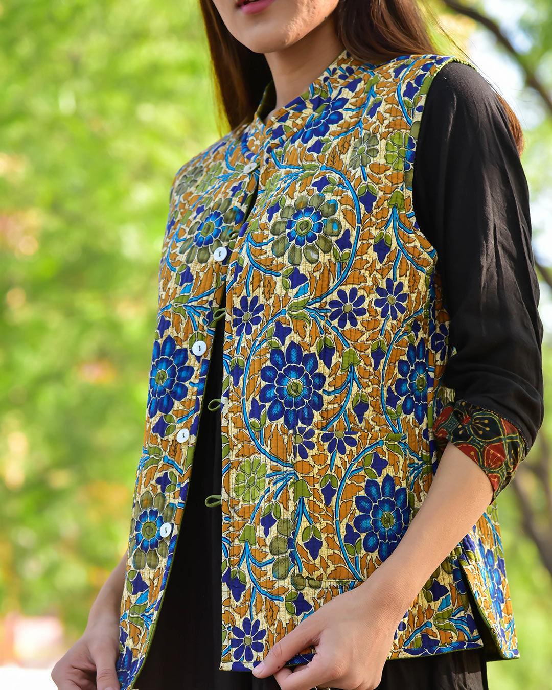 GREEN SILK & COTTON QUILTED JACKET