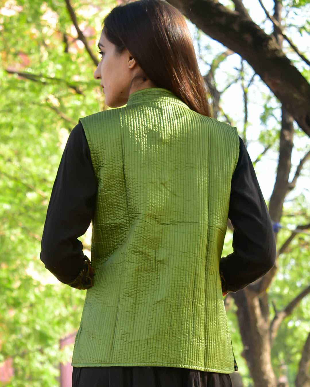 GREEN SILK & COTTON QUILTED JACKET
