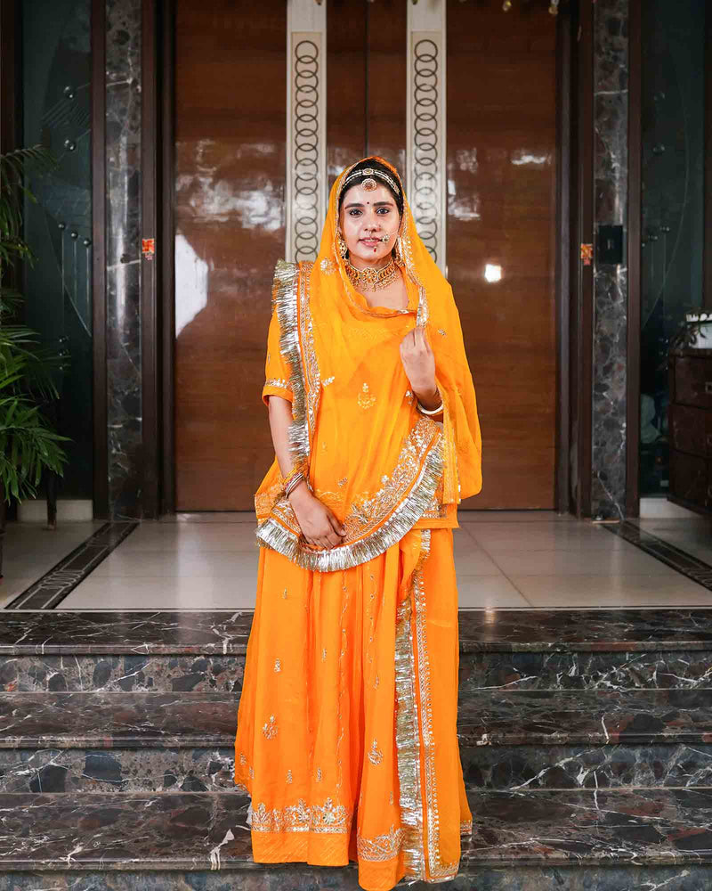 GULABI DORI SAFFRON GOTTA PATTI RAJPUTI POSHAK – Gulabi Dori