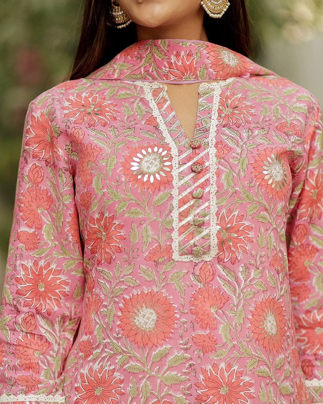 PINK MUSLIN HANDBLOCK SHARARA SET