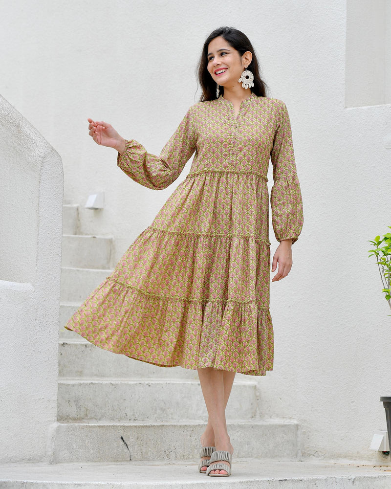 PINK FLORAL PRINT COTTON DRESS – Gulabi Dori