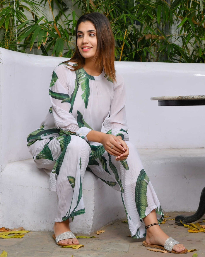 WHITE & GREEN FOREST ESSENTIAL CO-ORD SET