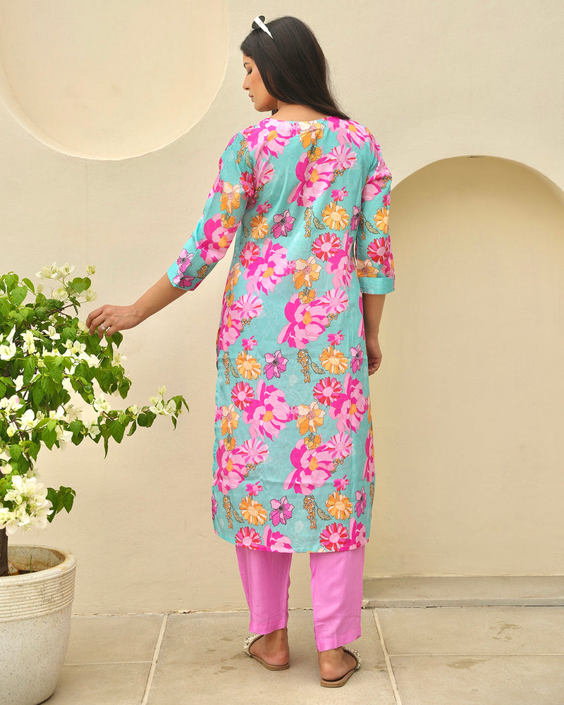 BLUE FLORAL DIGITAL PRINT CO-ORD SET