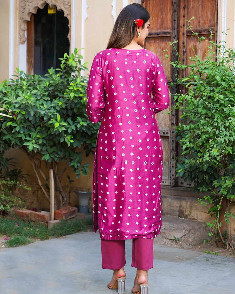 MAGENTA COTTON SILK BANDHEJ SUIT SET