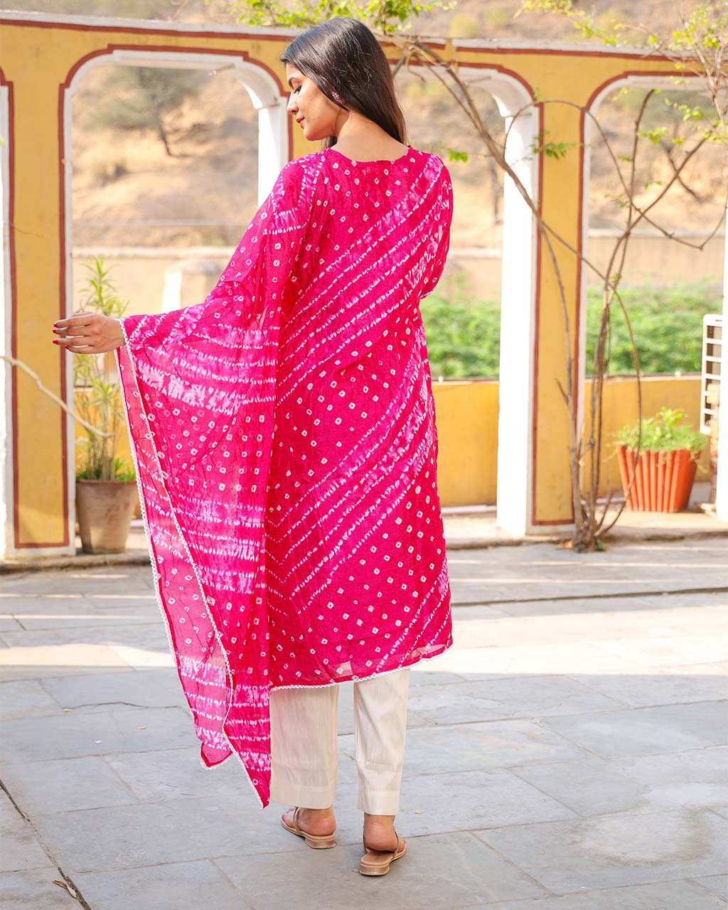 PINK BANDHEJ SHANTUNG KURTA