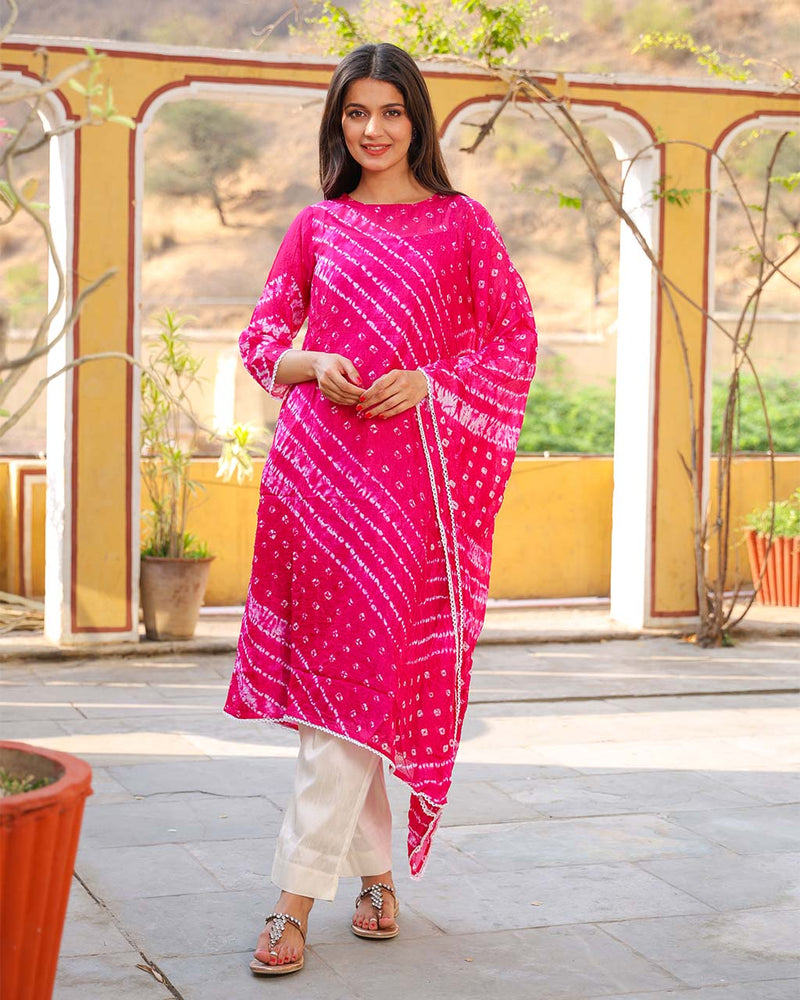 PINK BANDHEJ SHANTUNG KURTA