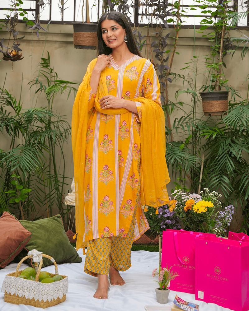 MUSTARD YELLOW COTTON MODAL SUIT SET