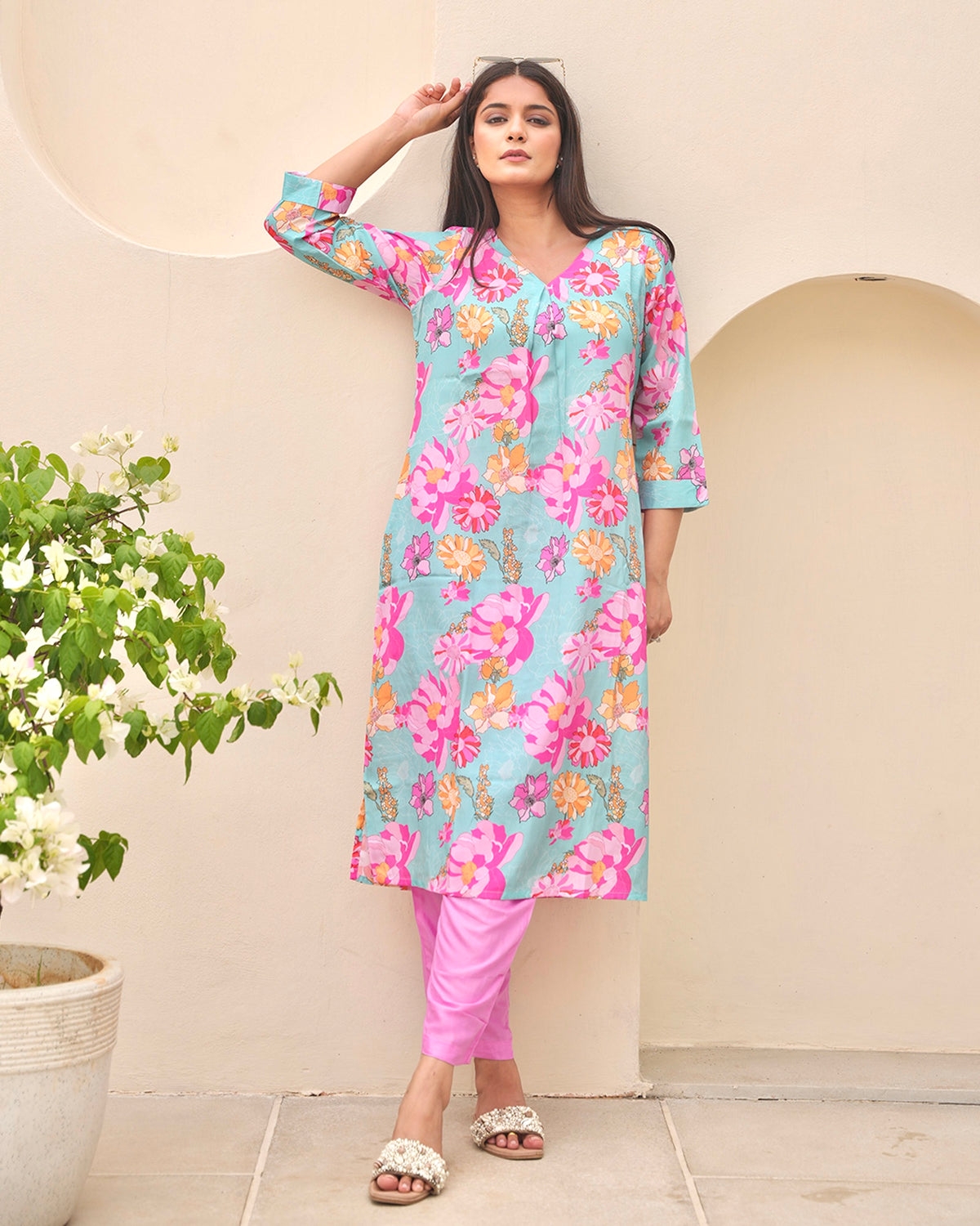 BLUE FLORAL DIGITAL PRINT CO-ORD SET