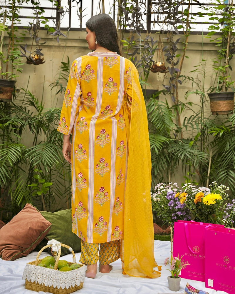 MUSTARD YELLOW COTTON MODAL SUIT SET