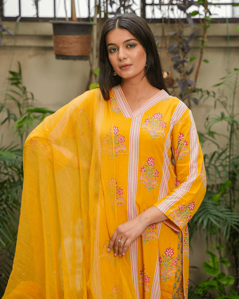 MUSTARD YELLOW COTTON MODAL SUIT SET