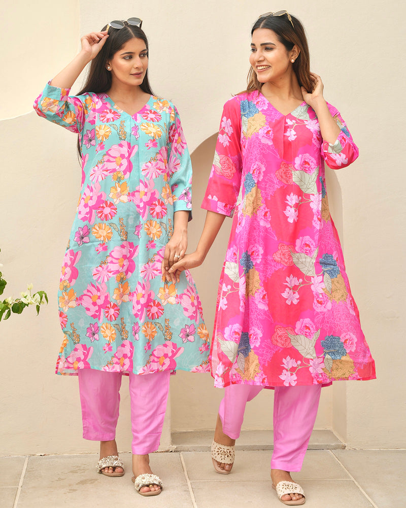 BLUE FLORAL DIGITAL PRINT CO-ORD SET