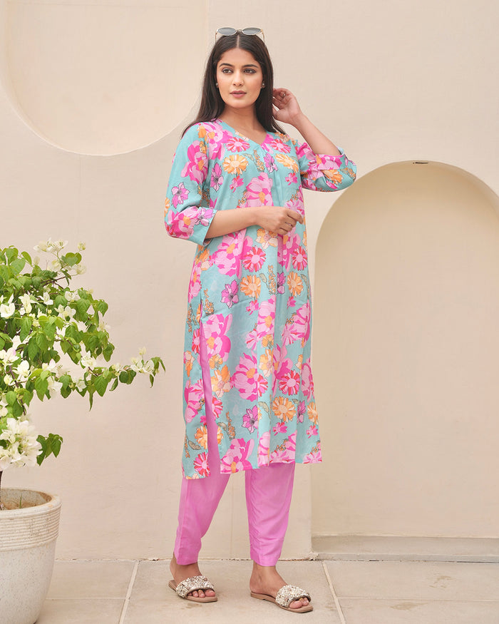 BLUE FLORAL DIGITAL PRINT CO-ORD SET