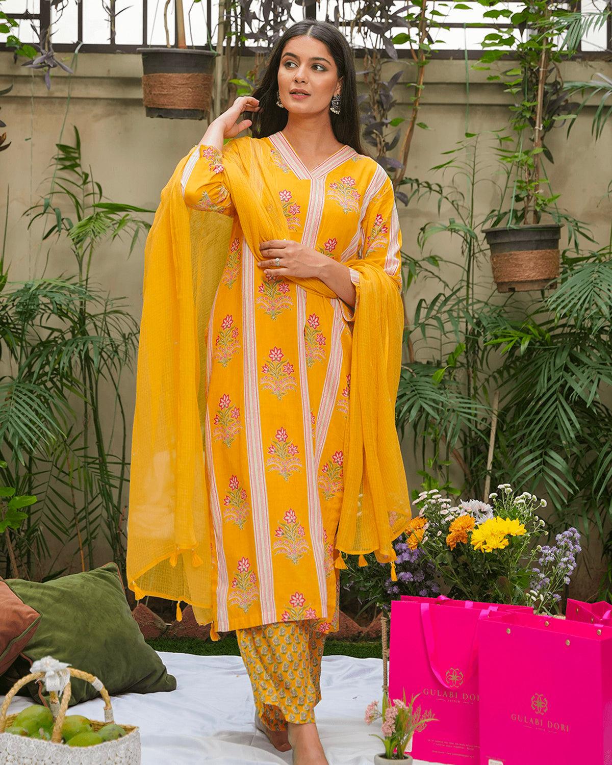 MUSTARD YELLOW COTTON MODAL SUIT SET
