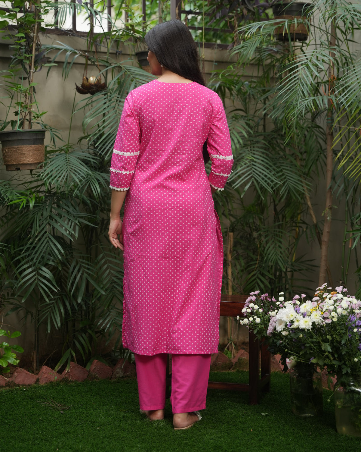 PINK COTTON KURTA SET WITH LACE WORK