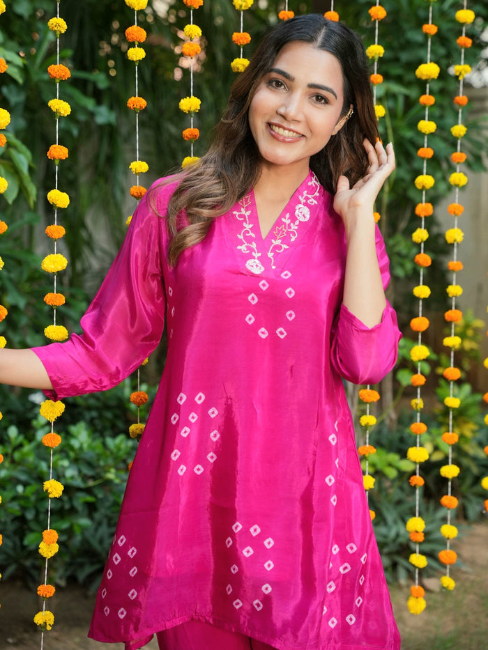PINK HANDWORK AND BANDHEJ WORK CO-ORD SET
