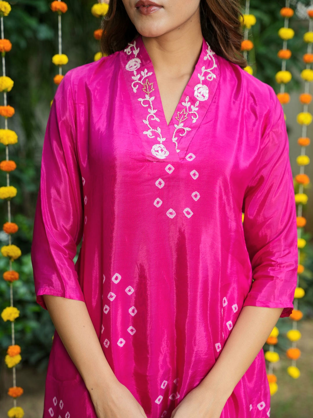 PINK HANDWORK AND BANDHEJ WORK CO-ORD SET