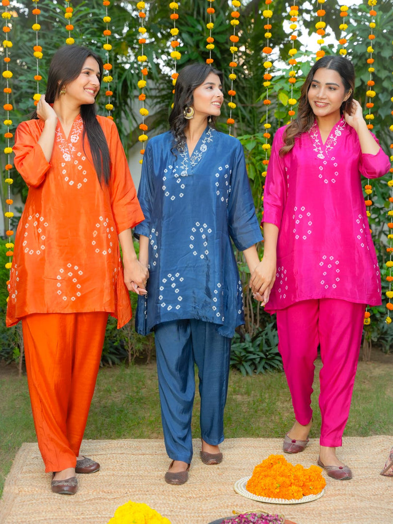 PINK HANDWORK AND BANDHEJ WORK CO-ORD SET