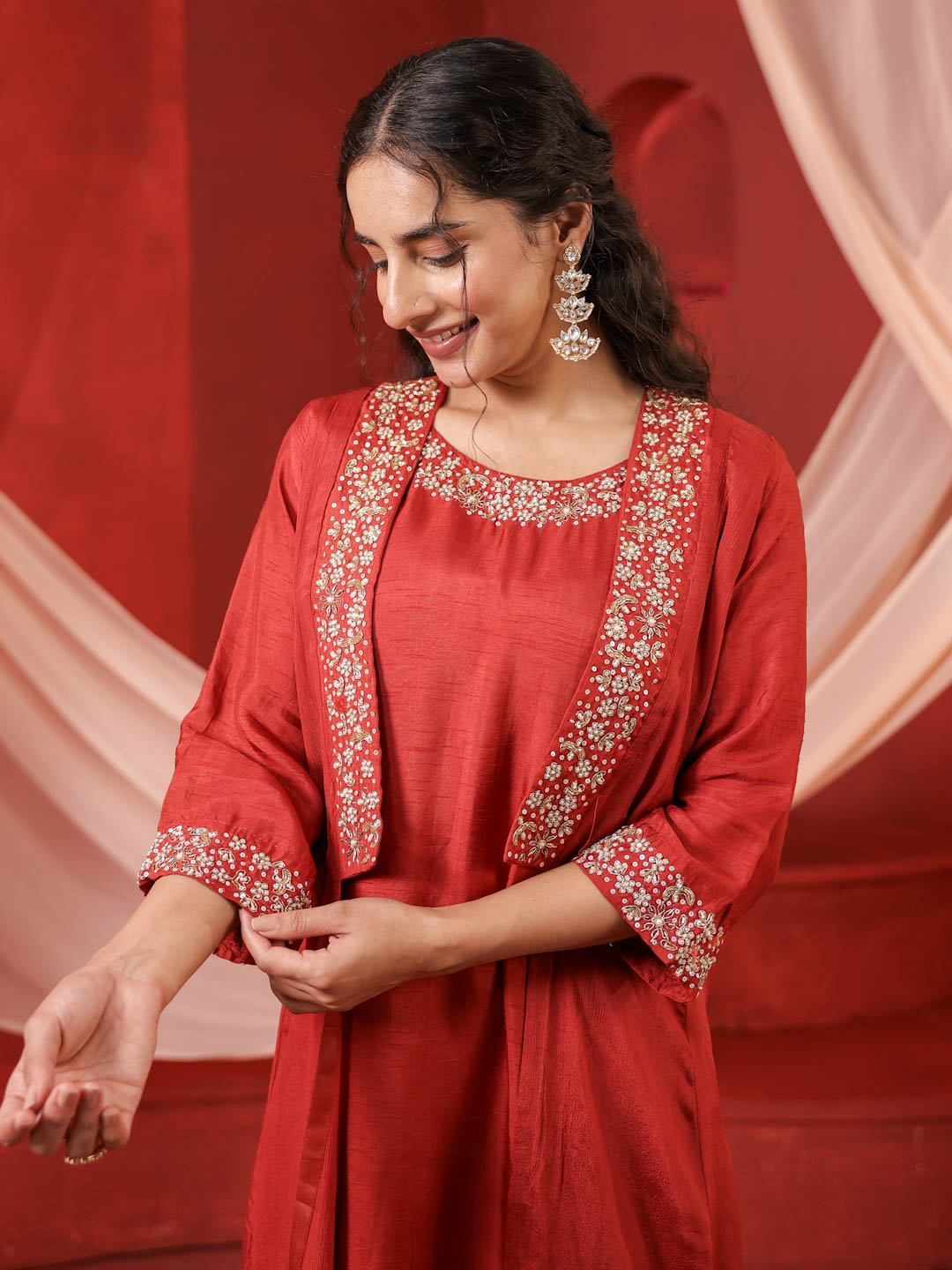 ORANGE CO-ORD SET WITH SHRUG