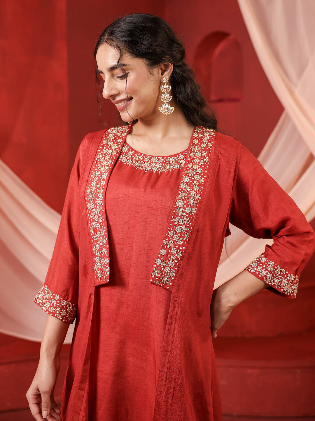 ORANGE CO-ORD SET WITH SHRUG