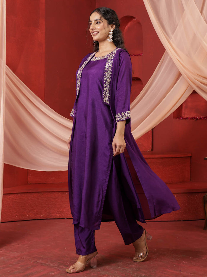 PURPLE CO-ORD SET WITH SHRUG