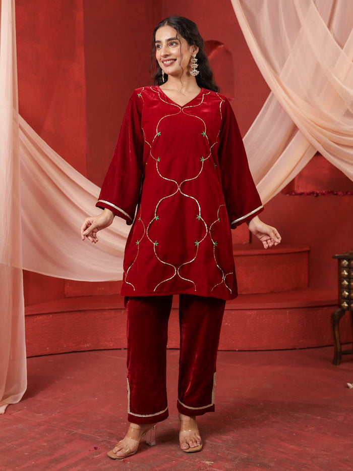 CRIMSON RED VELVET CO-ORD SET