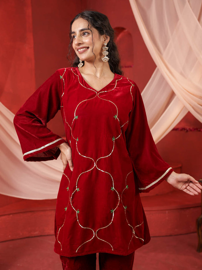 CRIMSON RED VELVET CO-ORD SET