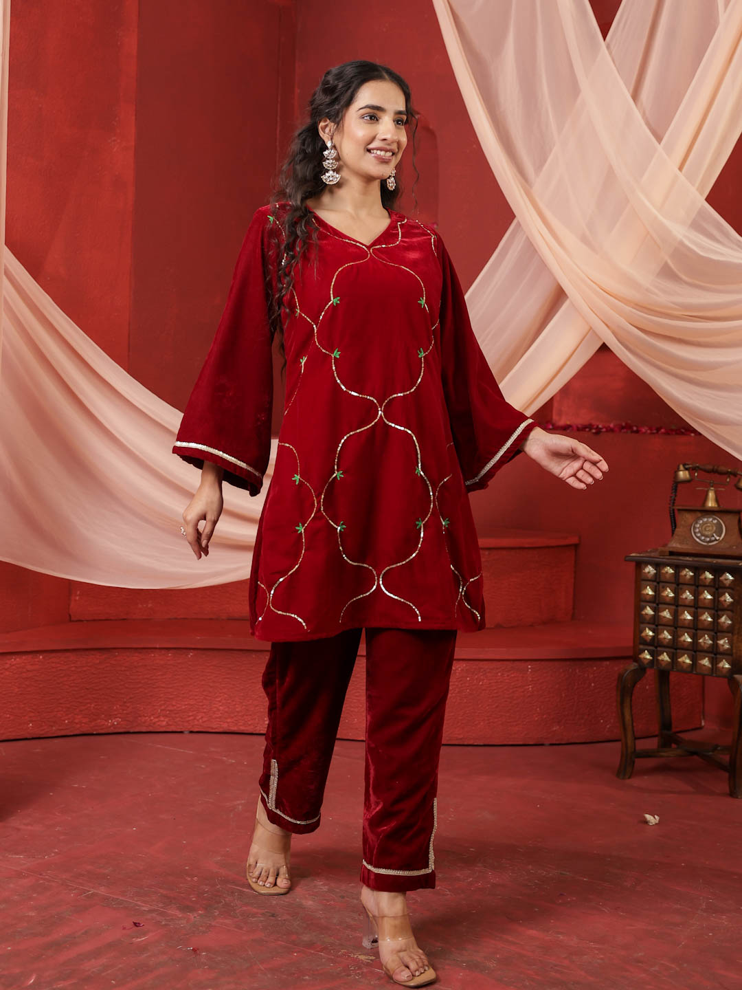 CRIMSON RED VELVET CO-ORD SET