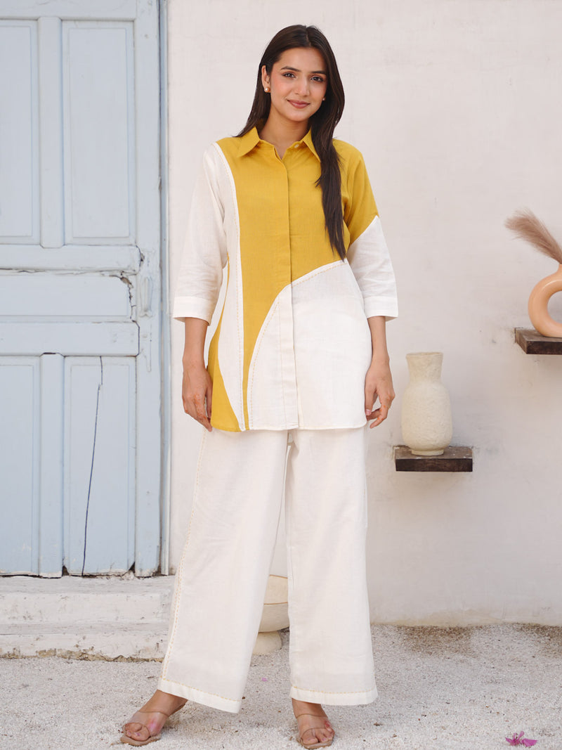 MUSTARD YELLOW COTTON SLUB CO-ORD SET