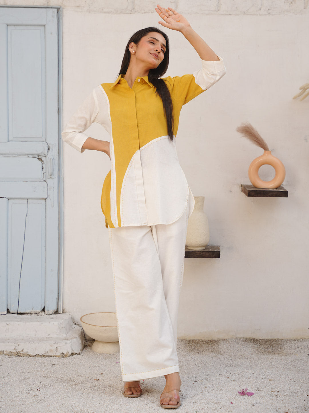 MUSTARD YELLOW COTTON SLUB CO-ORD SET