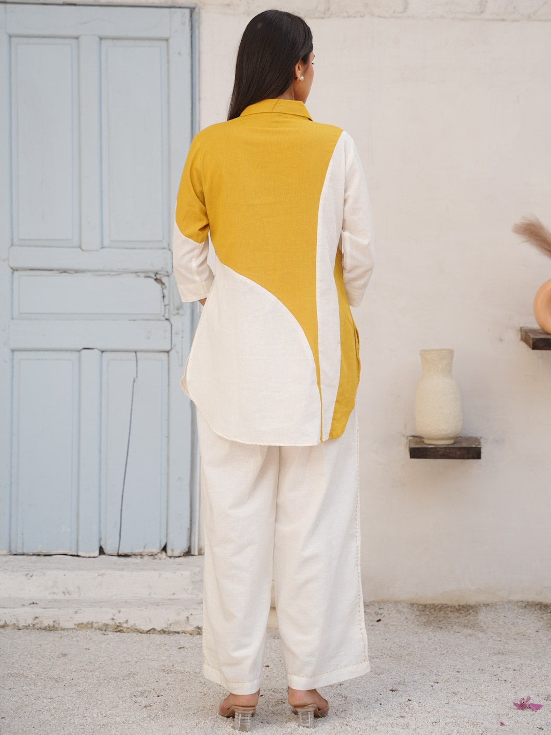 MUSTARD YELLOW COTTON SLUB CO-ORD SET