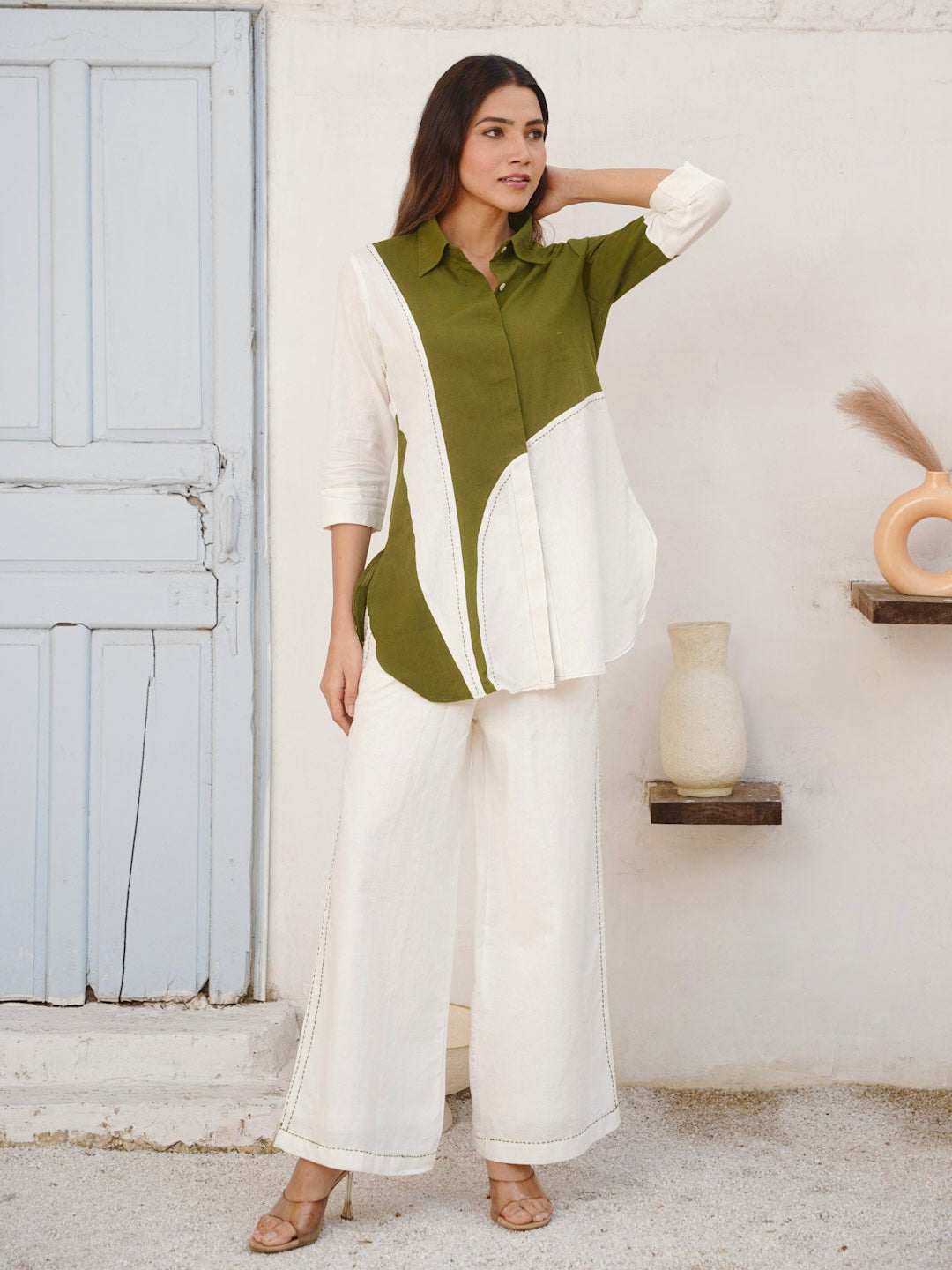 MOSS GREEN COTTON SLUB CO-ORD SET