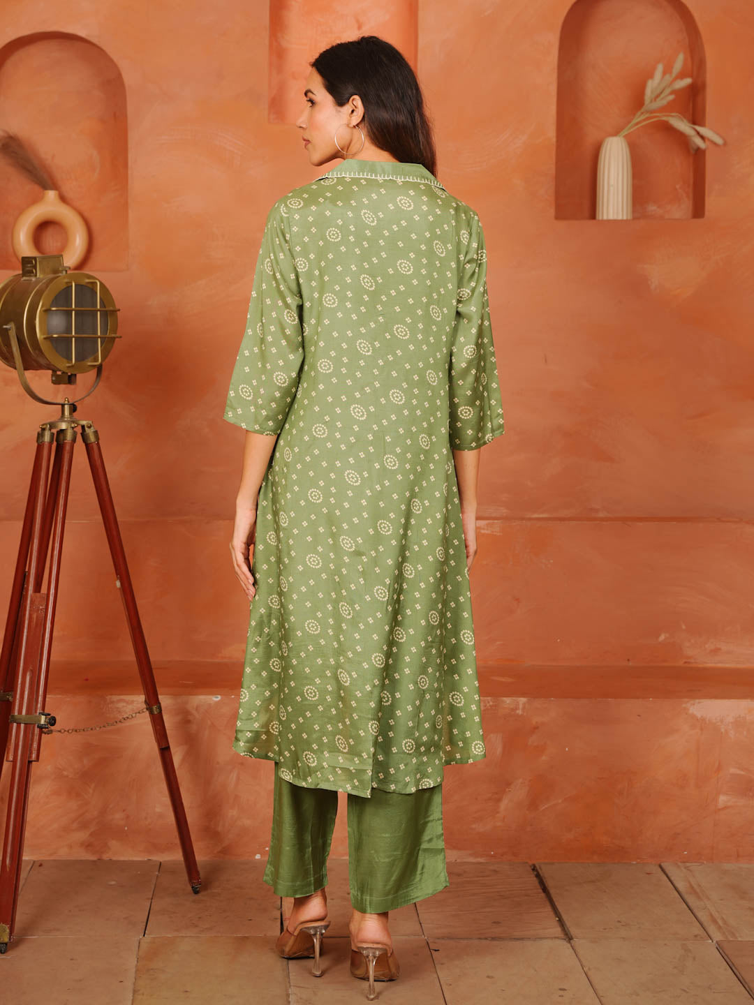 BOTTLE GREEN SHANTUNG SILK CO-ORD SET WITH INNER
