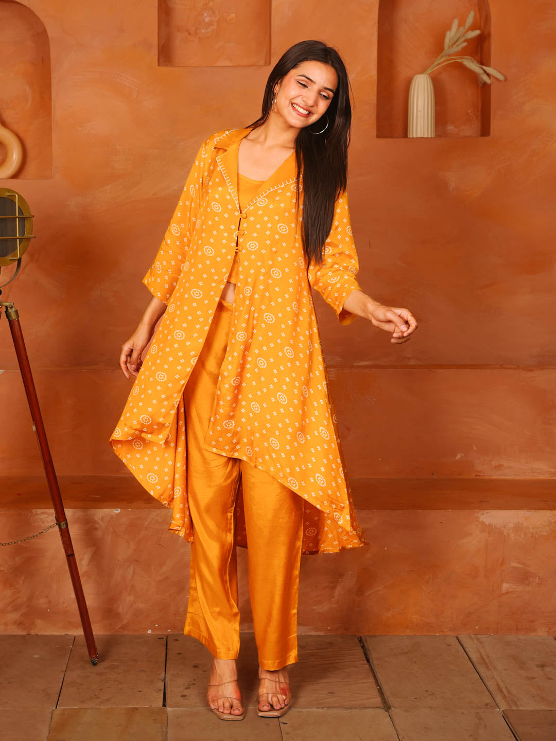 YELLOW SHANTUNG SILK CO-ORD SET WITH INNER