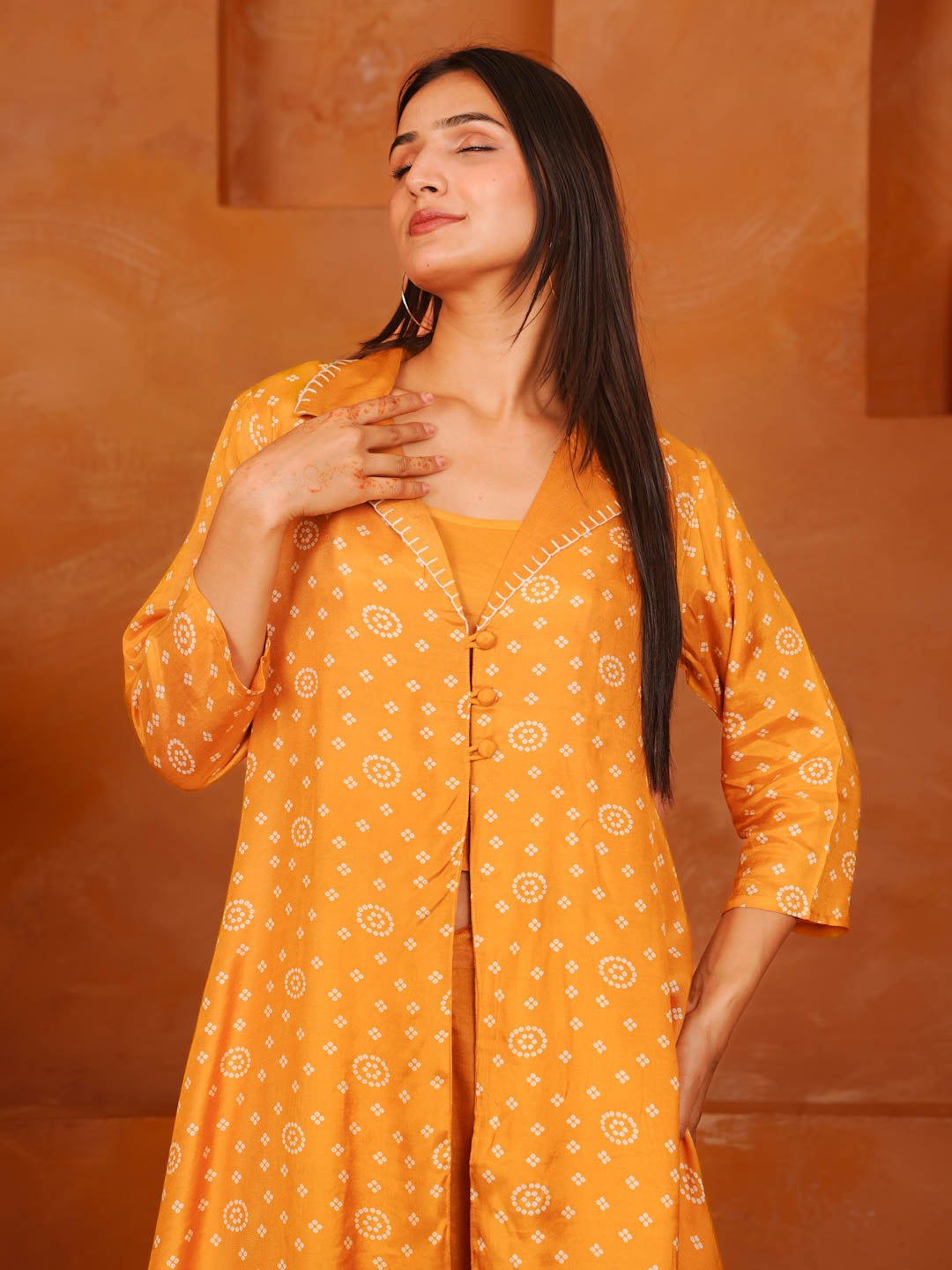 YELLOW SHANTUNG SILK CO-ORD SET WITH INNER