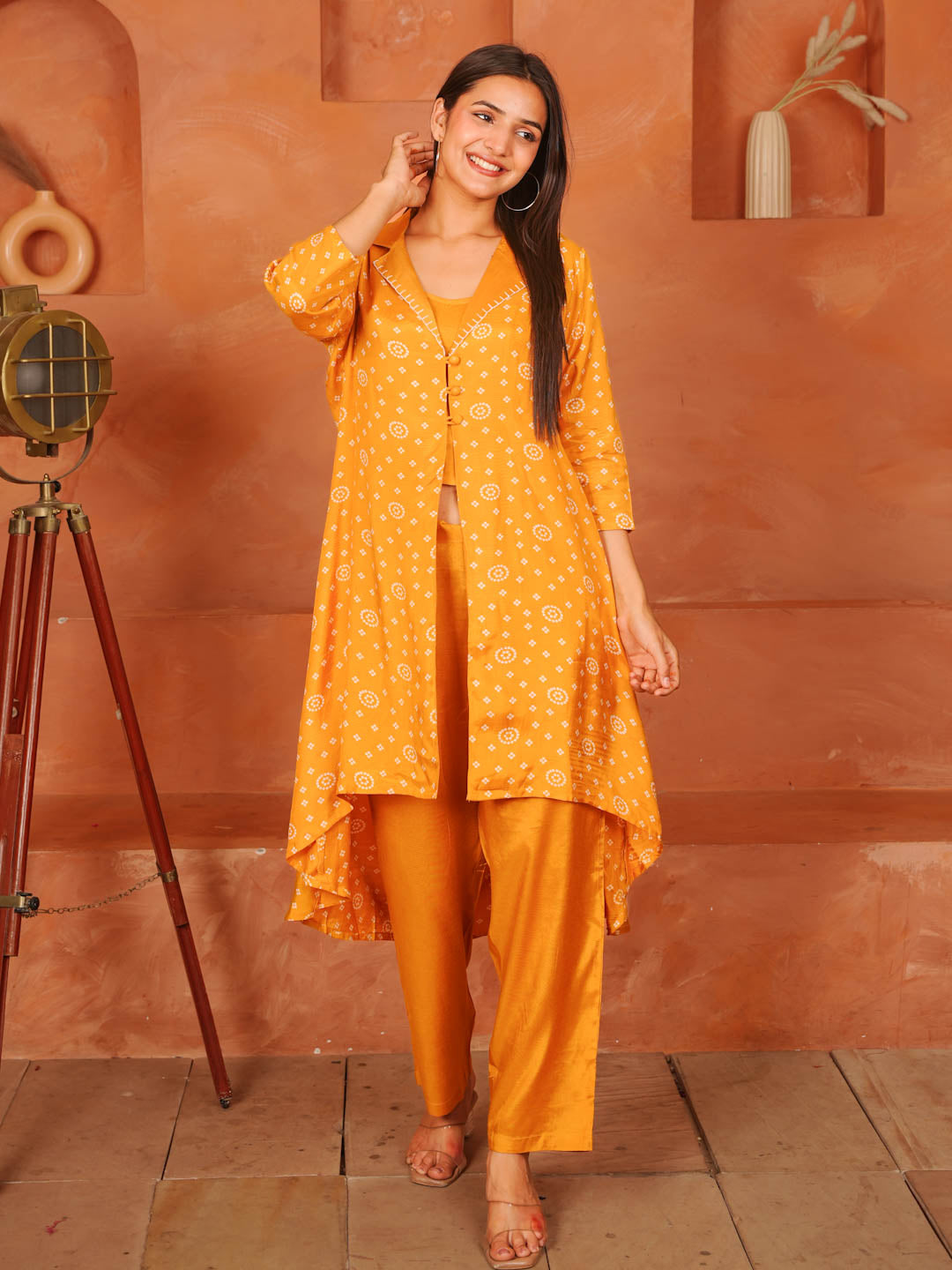 YELLOW SHANTUNG SILK CO-ORD SET WITH INNER