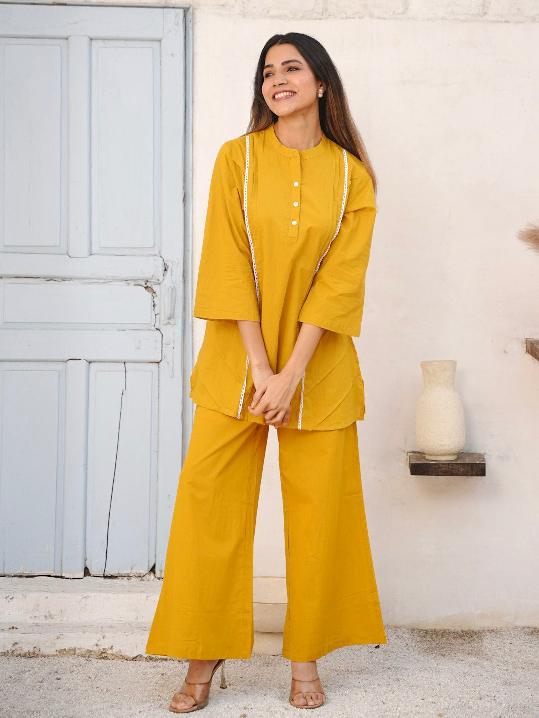 MUSTARD YELLOW COTTON CO-ORD SET
