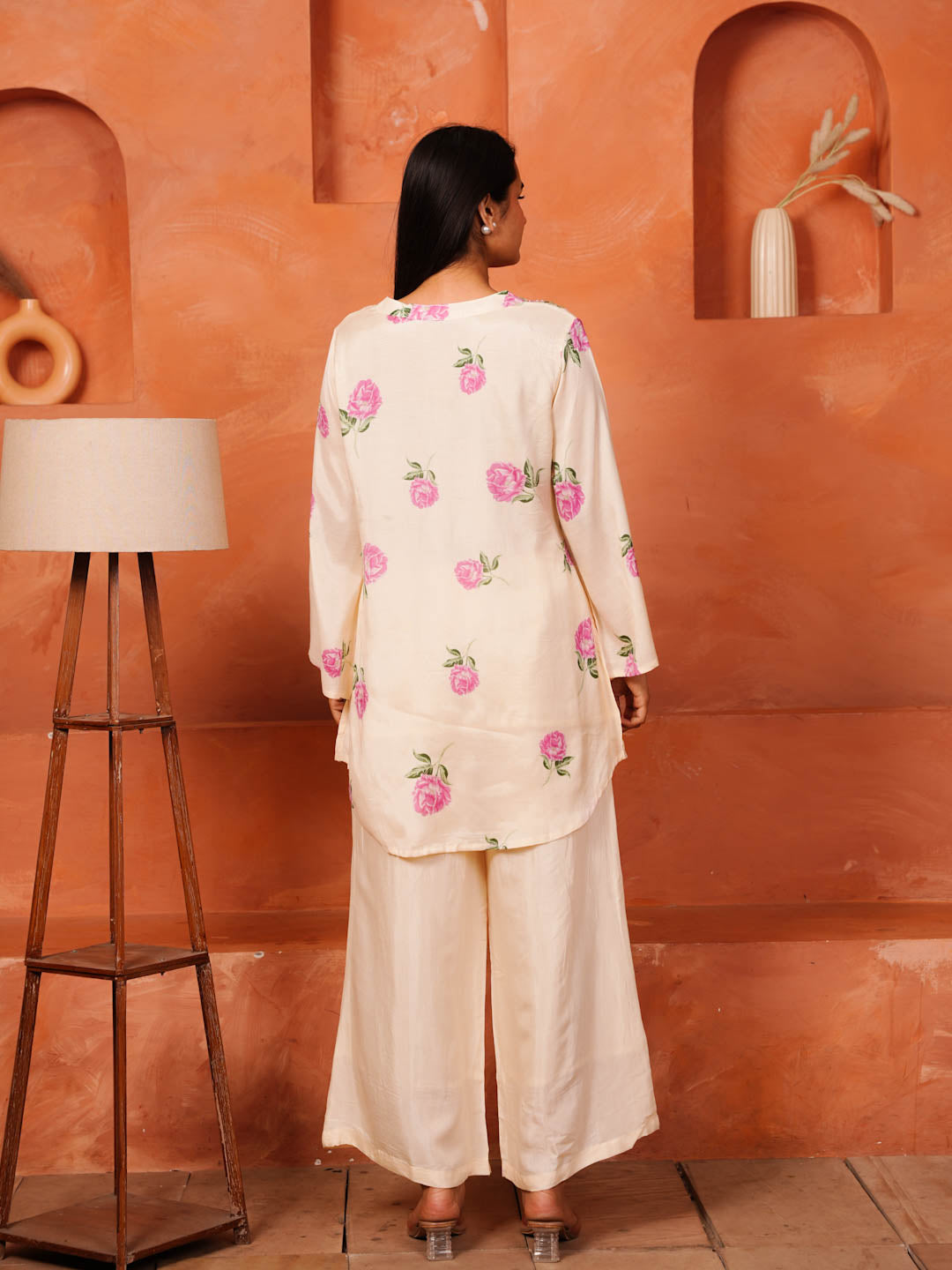 WHITE ROSE PRINT SHANTUNG SILK CO-ORD SET