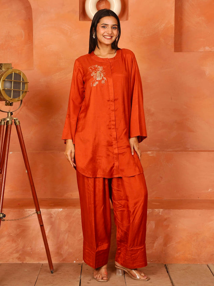 RUST ORANGE HANDWORK CO-ORD SET