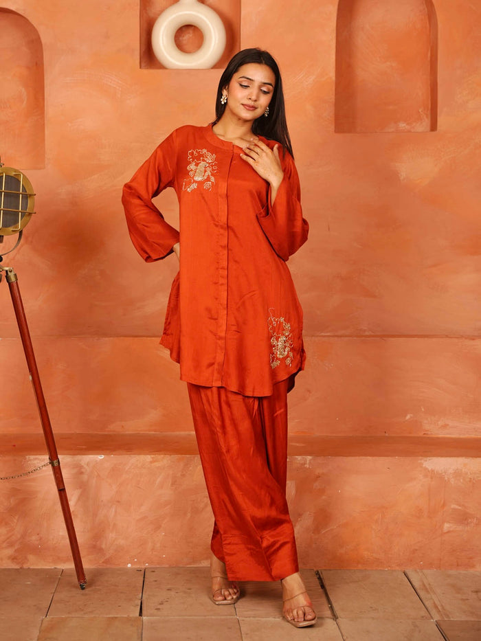 RUST ORANGE HANDWORK CO-ORD SET