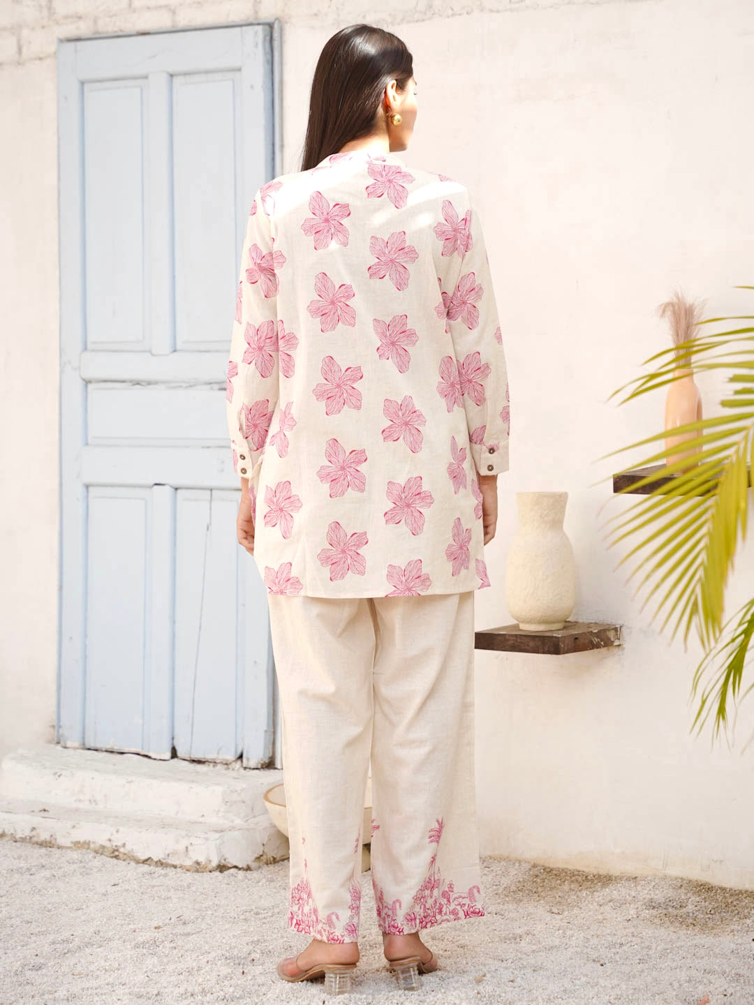 CREAM & PINK COTTON SLUB CO-ORD SET