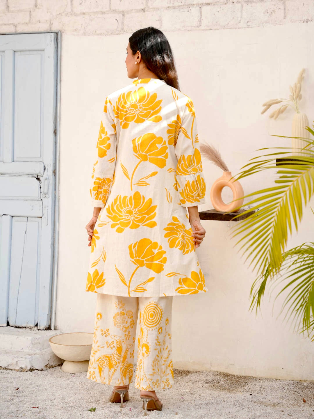CREAM & YELLOW COTTON SLUB KURTA SET