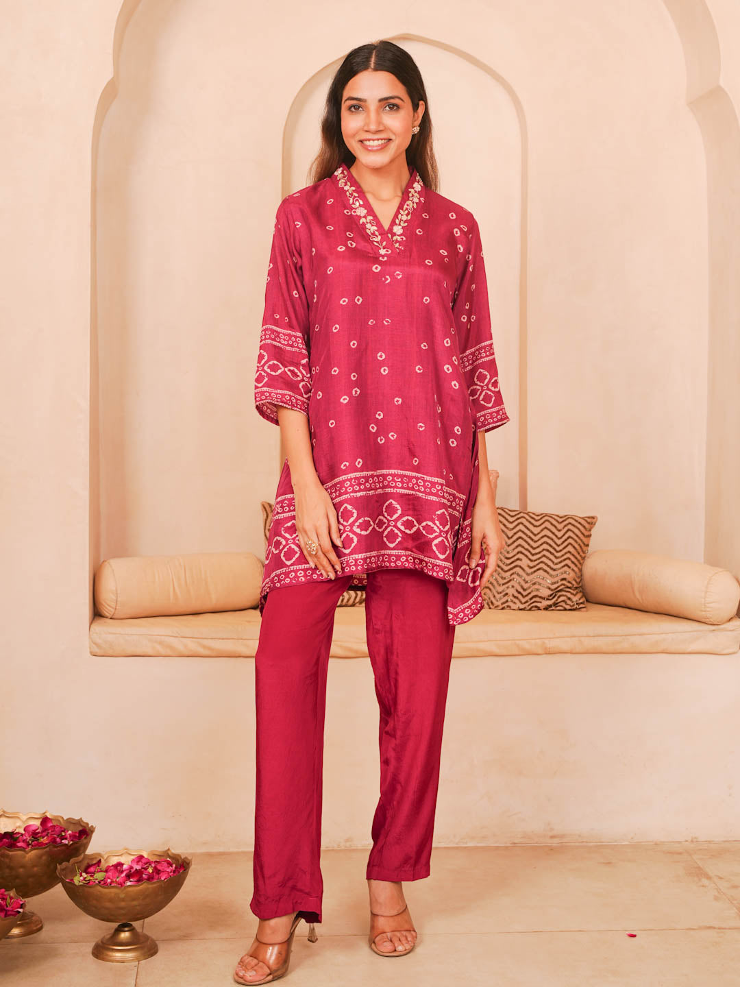 DARK ROSE PINK HANDWROK CO-ORD SET