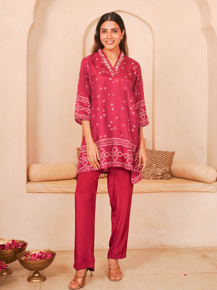 DARK ROSE PINK HANDWROK CO-ORD SET